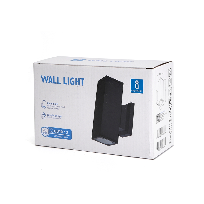Aigostar - Iluminação de parede exterior 2xGU10/230V preto IP65 angular