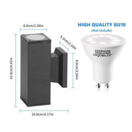 Aigostar - Iluminação de parede exterior 2xGU10/230V preto IP65 angular