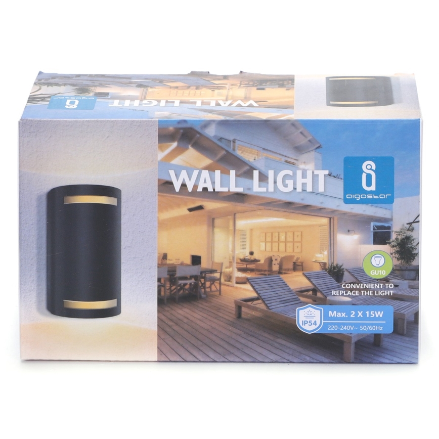 Aigostar - Iluminação de parede exterior 2xGU10/35W/230V preto IP54