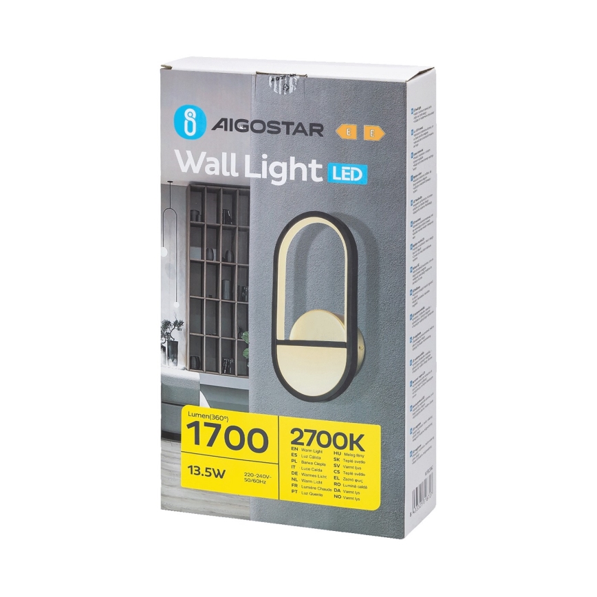 Aigostar - Iluminação de parede LED LED/13,5W/230V 2700K preto/dourado