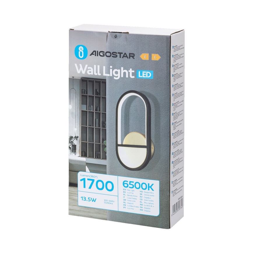 Aigostar - Iluminação de parede LED LED/13,5W/230V 6500K preto/dourado