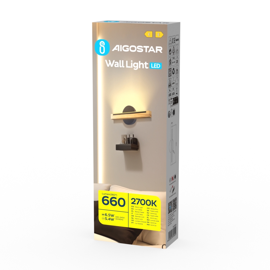 Aigostar - Iluminação de parede LED LED/6,5W/230V 2700K