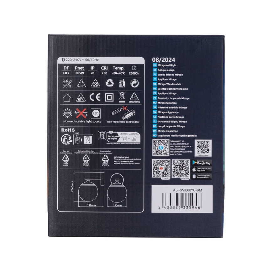 Aigostar - Iluminação de parede LED RGBW com regulação MESH Inteligente LED/8W/230V + comando