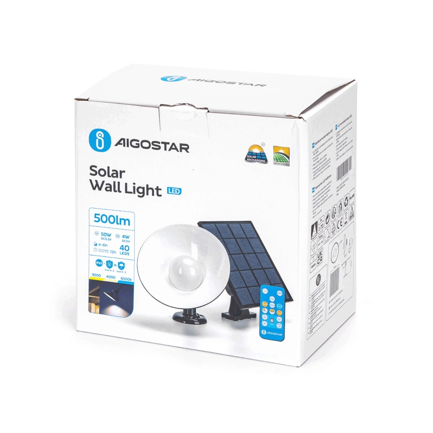 Aigostar - Iluminação de parede solar LED LED/3,2V 3000K/4000K/6500K 5000 mAh IP65 + comando