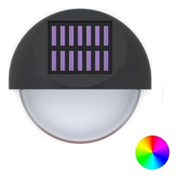 Aigostar - Iluminação de parede solar LED RGB LED/1W/1,2V preto IP44