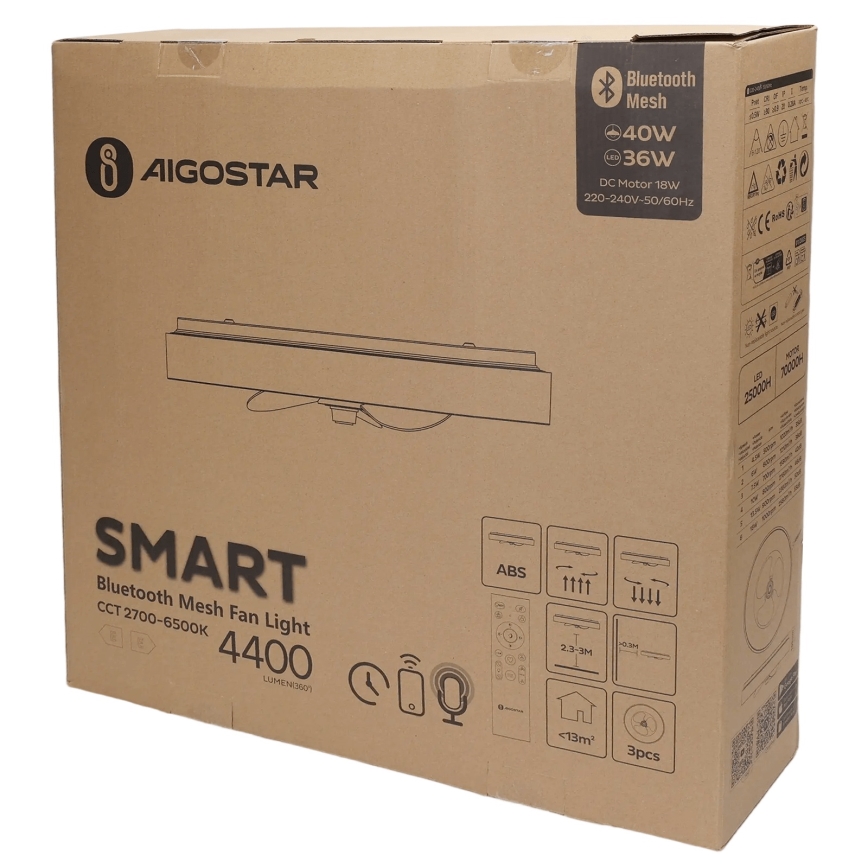 Aigostar - Iluminação de teto LED com regulação e ventoinha MESH LED/40W/230V 2700-6500K preto + comando