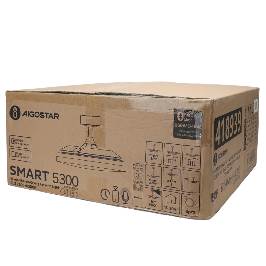 Aigostar - Iluminação de teto LED com regulação e ventoinha MESH LED/50W/230V 2700-6500K branco + comando
