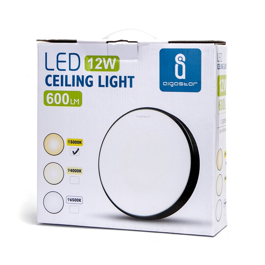 Aigostar - Iluminação de teto LED LED/12W/230V 3000K d. 23 cm preto