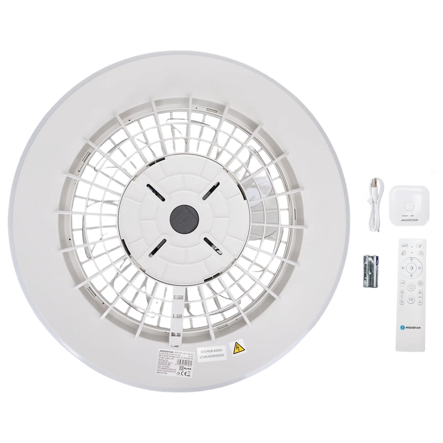 Aigostar - Iluminação de teto LED RGB com regulação e ventoinha MESH LED/40W/230V 2700-6500K branco + comando