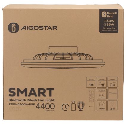 Aigostar - Iluminação de teto LED RGB com regulação e ventoinha MESH LED/40W/230V 2700-6500K branco + comando
