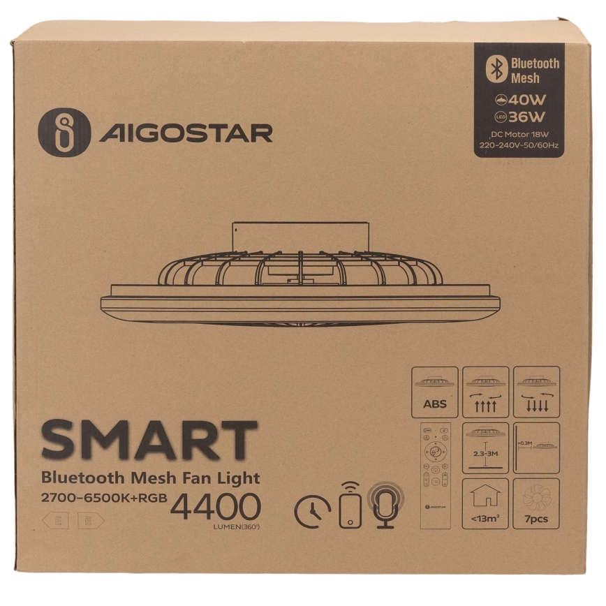 Aigostar - Iluminação de teto LED RGB com regulação e ventoinha MESH LED/40W/230V 2700-6500K branco + comando