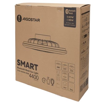Aigostar - Iluminação de teto LED RGB com regulação e ventoinha MESH LED/40W/230V 2700-6500K branco + comando
