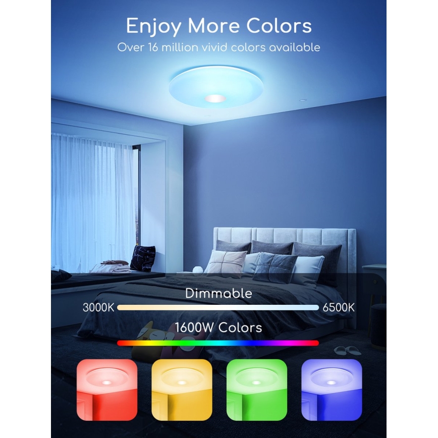 Aigostar - Iluminação de teto LED RGBW com regulação 18W/230V diâmetro 34 cm Wi-Fi