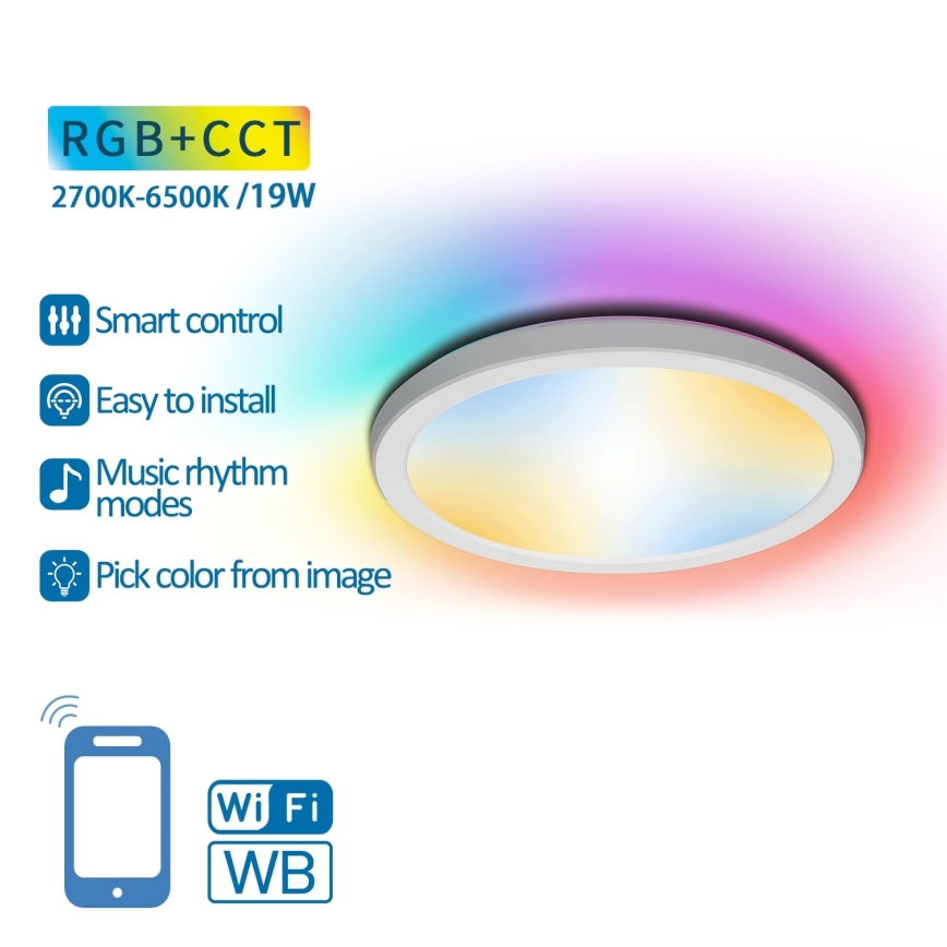 Aigostar - Iluminação de teto LED RGBW com regulação LED/19W/230V 2700-6500K Wi-Fi