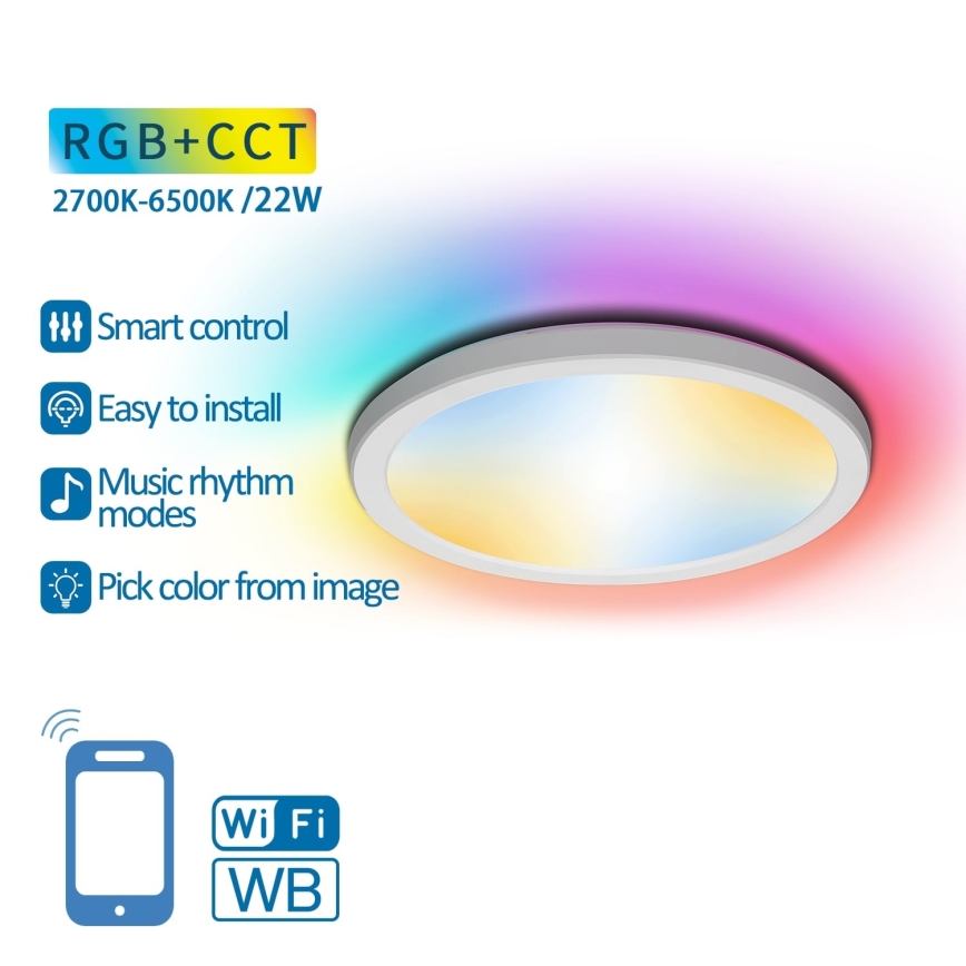 Aigostar - Iluminação de teto LED RGBW com regulação LED/22W/230V 2700-6500K Wi-Fi