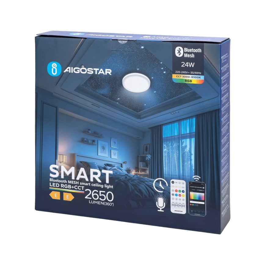 Aigostar - Iluminação de teto LED RGBW para casa de banho com regulação MESH Inteligente LED/24W/230V 3000-6500K IP44 + comando