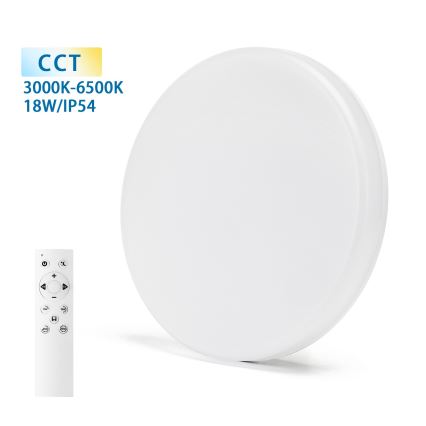 Aigostar - Iluminação de teto de casa de banho LED com regulação LED/18W/230V 3000-6000K IP54 + comando