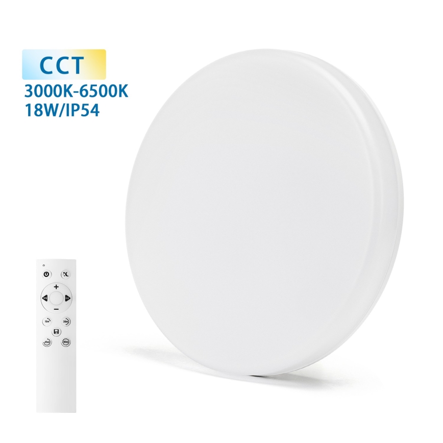 Aigostar - Iluminação de teto de casa de banho LED com regulação LED/18W/230V 3000-6000K IP54 + comando