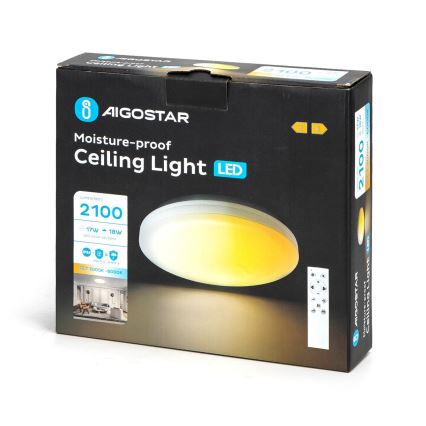 Aigostar - Iluminação de teto de casa de banho LED com regulação LED/18W/230V 3000-6000K IP54 + comando