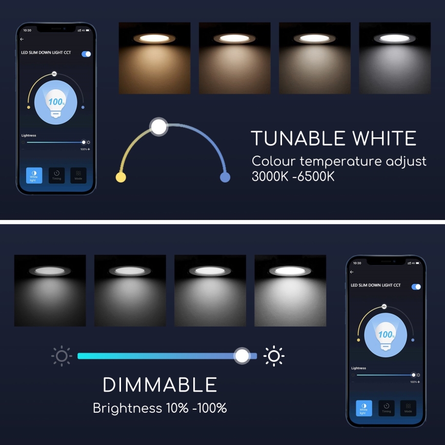 Aigostar - Iluminação embutida LED com regulação LED/12W/230V d. 17 cm Wi-Fi