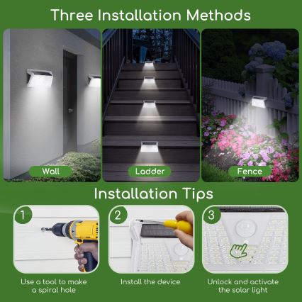 Aigostar - Iluminação exterior solar LED com sensor LED/2,4W/5V IP65