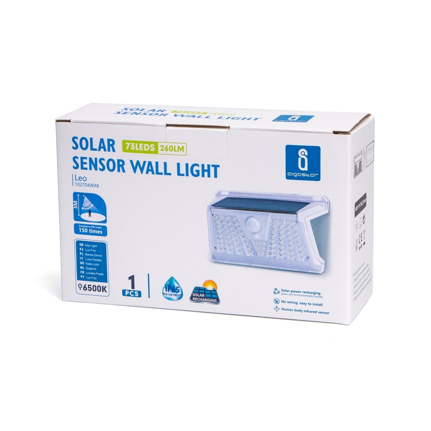 Aigostar - Iluminação exterior solar LED com sensor LED/2,4W/5V IP65