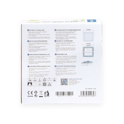 Aigostar - Iluminação integrada LED de teto LED/12W/230V 17,3x17,3 cm 3000K branco