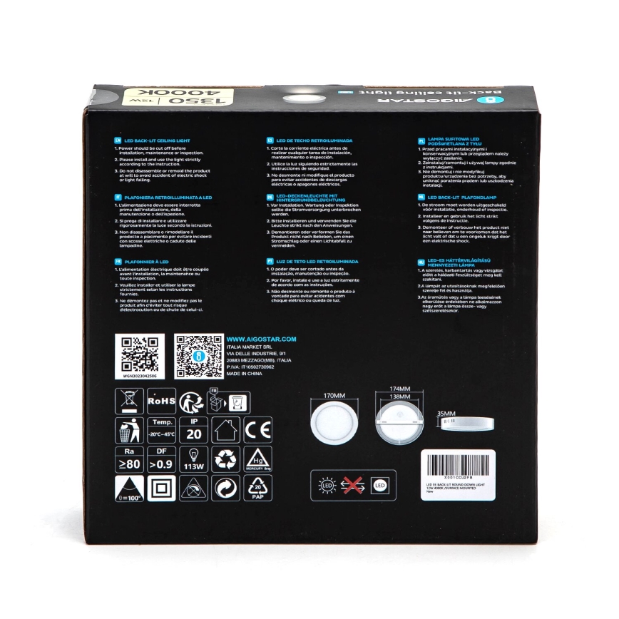 Aigostar - Iluminação integrada LED de teto LED/12W/230V diâmetro 17,4 cm 4000K branco