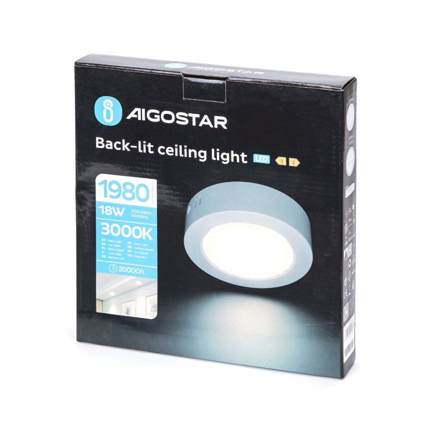 Aigostar - Iluminação integrada LED de teto LED/18W/230V diâmetro 22,6 cm 3000K branco