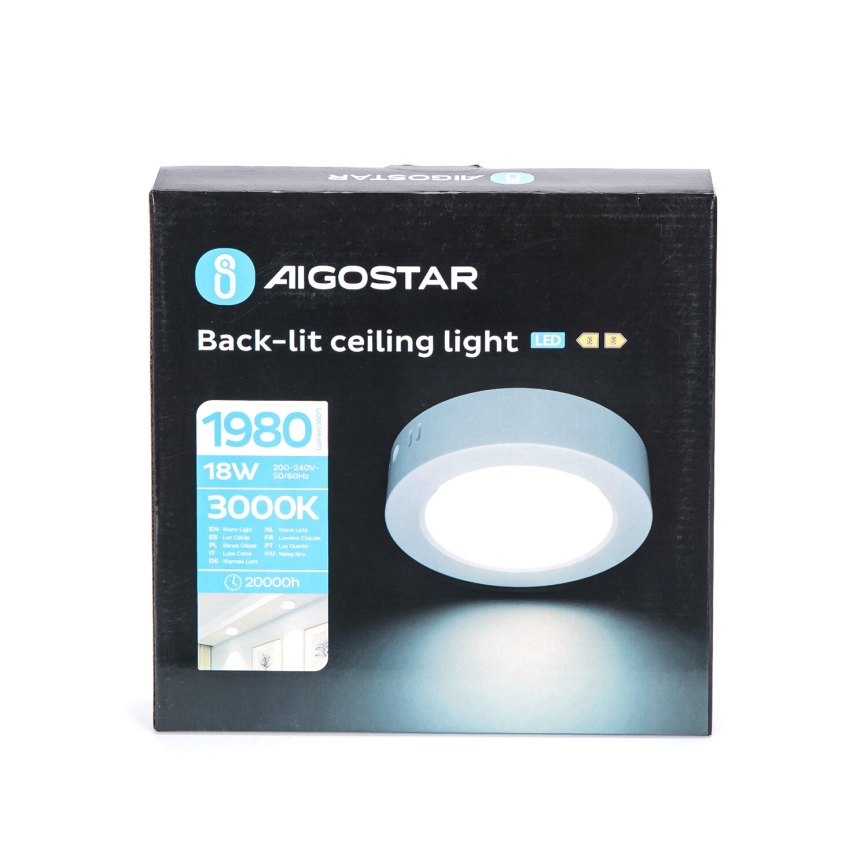 Aigostar - Iluminação integrada LED de teto LED/18W/230V diâmetro 22,6 cm 3000K branco
