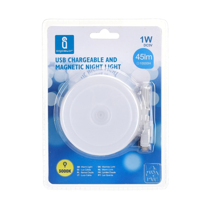 Aigostar - Iluminação noturna portátil LED LED/1W/5V 3000K + USB