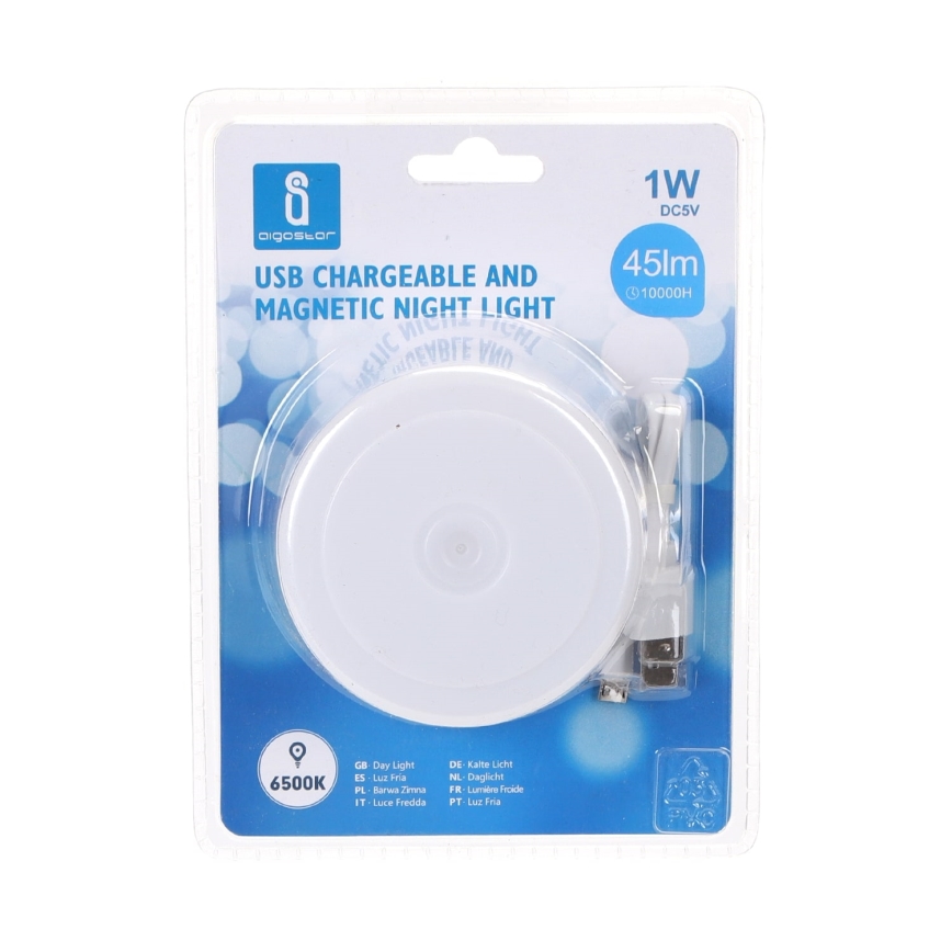 Aigostar - Iluminação portátil de noite com regulação LED LED/1W/5V 6500K+ USB