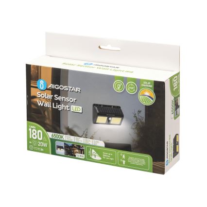 Aigostar - Iluminação solar de parede LED com sensor LED/20W/5,5V 6500K IP65