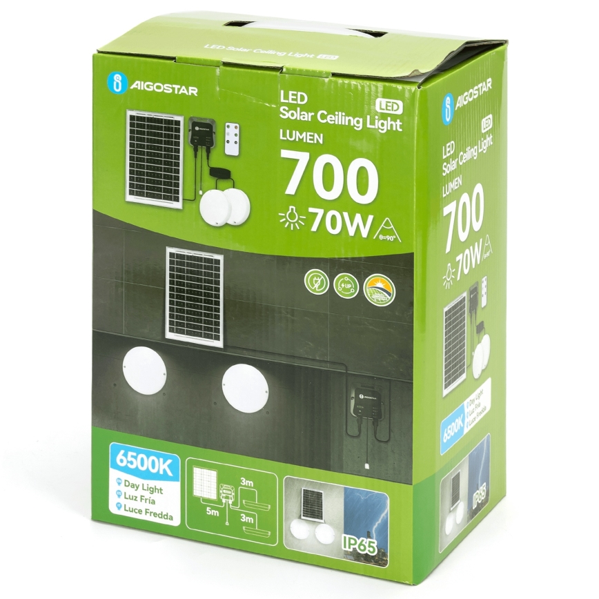 Aigostar - Iluminação solar LED 2xLED/35W/12V 6000 mAh 6500K diâmetro 16,8 cm + comando