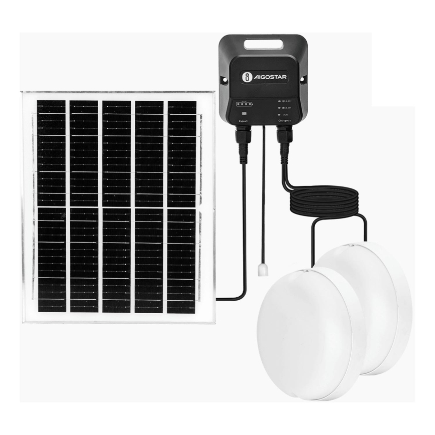 Aigostar - Iluminação solar LED 2xLED/70W/12V 12000 mAh 6500K diâmetro 20,5 cm + comando