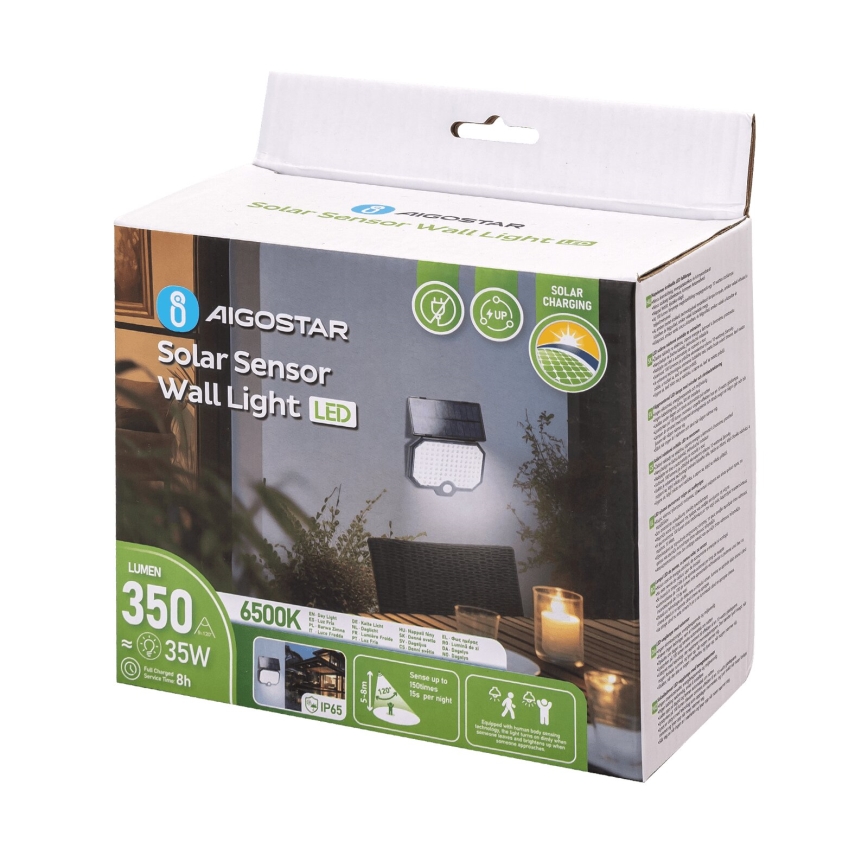 Aigostar - Iluminação solar LED com sensor de movimento LED/2,4W/3,7V 1800 mAh IP65