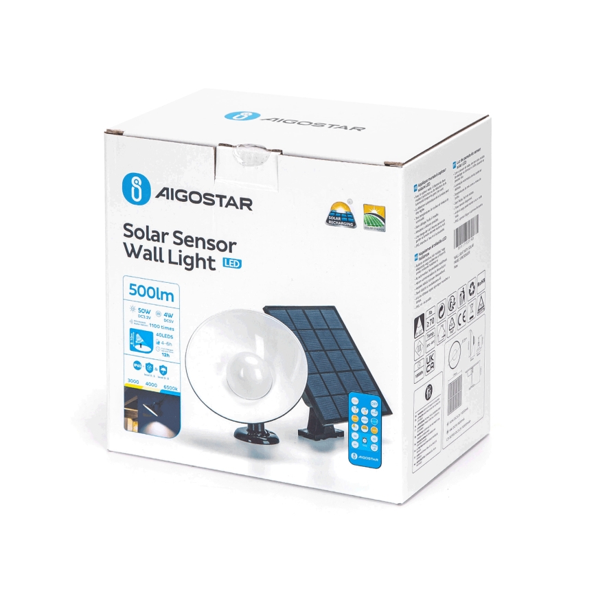 Aigostar - Iluminação solar LED com sensor LED/3,2V 3000K/4000K/6500K IP65 + comando