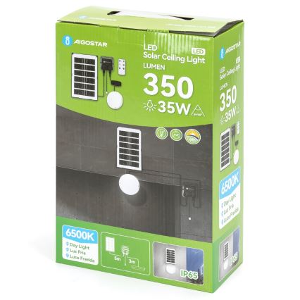 Aigostar - Iluminação solar LED LED/35W/12V 3000 mAh 6500K diâmetro 16,8 cm + comando