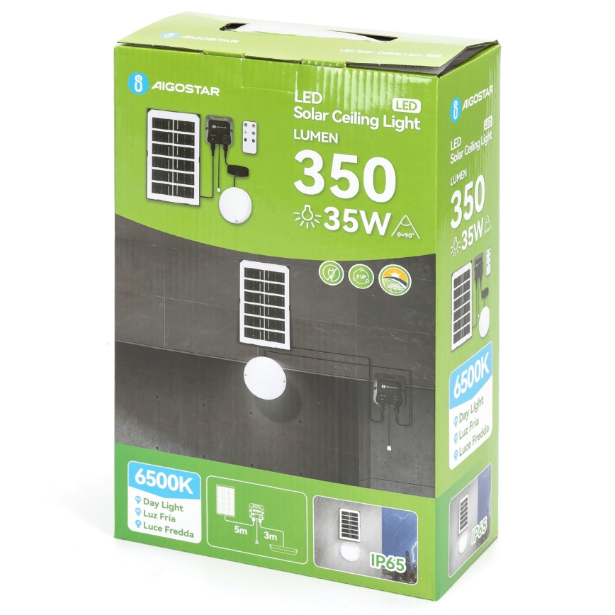 Aigostar - Iluminação solar LED LED/35W/12V 3000 mAh 6500K diâmetro 16,8 cm + comando