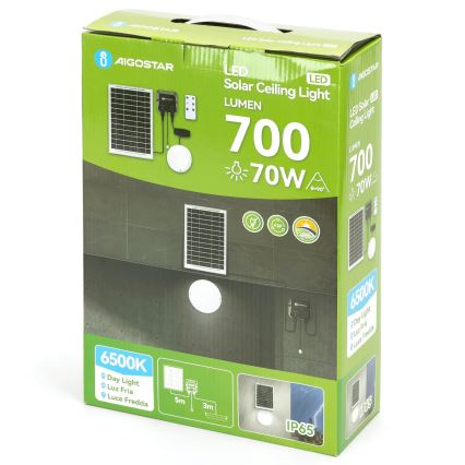 Aigostar - Iluminação solar LED LED/70W/12V 6000 mAh 6500K diâmetro 20,5 cm + comando