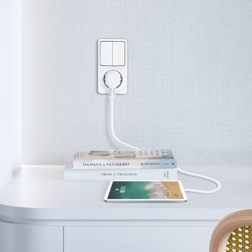 Aigostar - Interruptor doméstico 2P com tomada 1x10A/250V SCHUKO