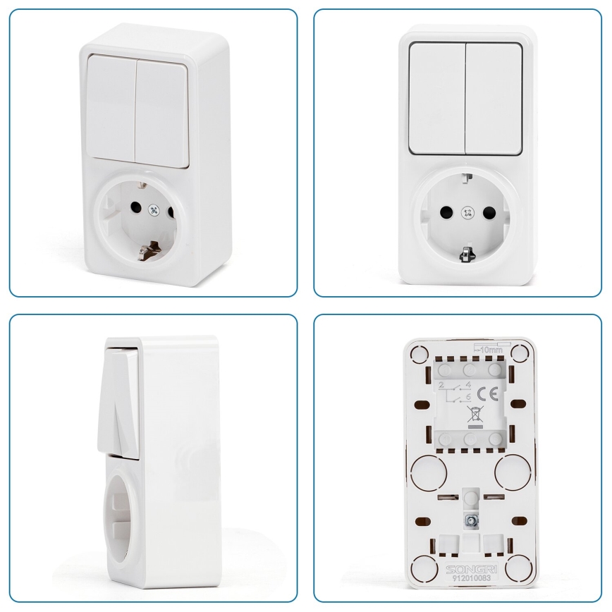 Aigostar - Interruptor doméstico 2P com uma tomada 1x10A/250V