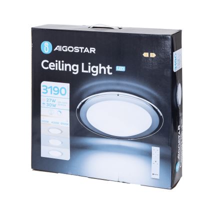 Aigostar - Lâmpada de teto LED regulável 30W/230V 2700-6500K com 42,9 cm cromado + controle remoto