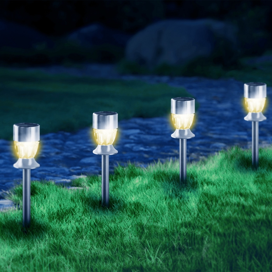 Aigostar - Lâmpada Solar LED LED/0,006W/1,2V 35,5cm cromo fosco 2700K IP44 100 mAh