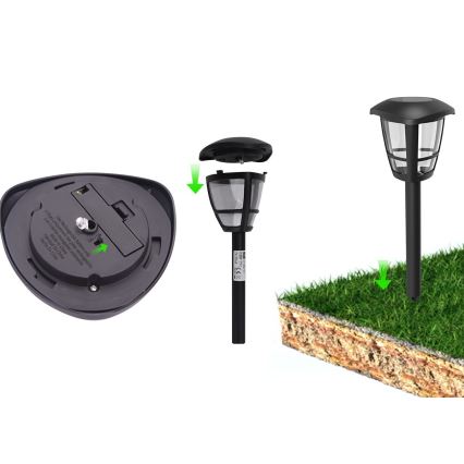 Aigostar - Lâmpada Solar LED LED/0,06W/2V 100 mAh 33,8 cm 6500K IP44 preta