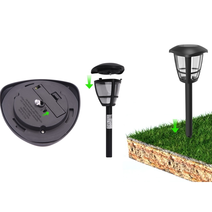 Aigostar - Lâmpada Solar LED LED/0,06W/2V 100 mAh 33,8 cm 6500K IP44 preta