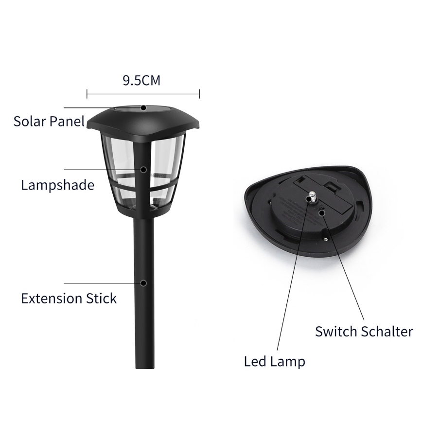Aigostar - Lâmpada Solar LED LED/0,06W/2V 100 mAh 33,8 cm 6500K IP44 preta