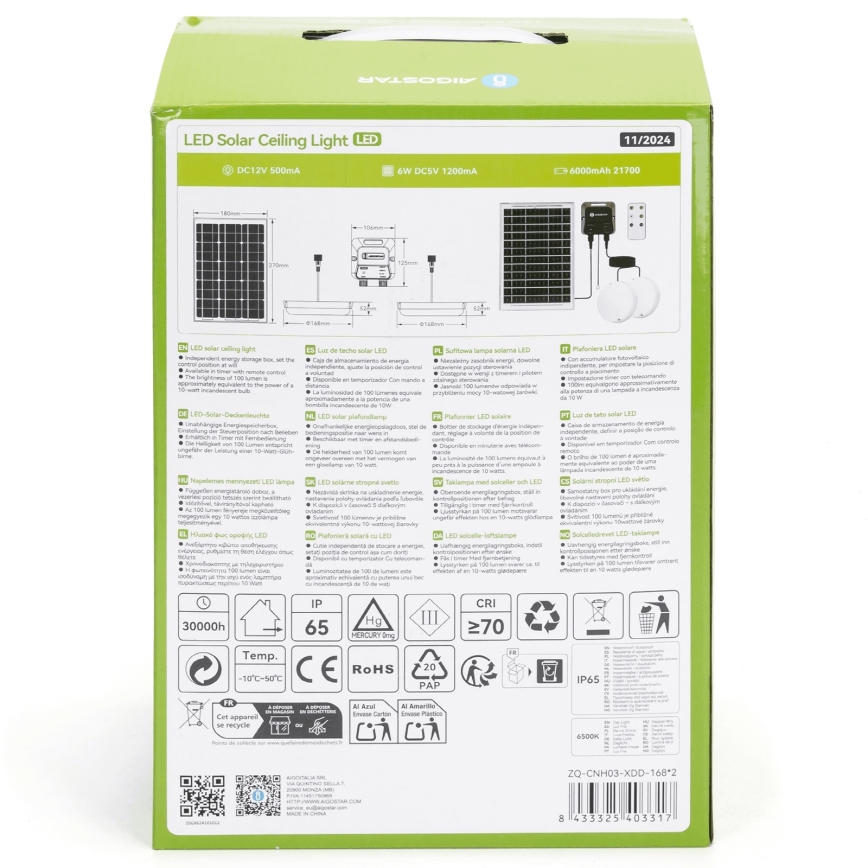 Aigostar - Luminária Solar LED 2xLED/35W/12V 6000 mAh 6500K diâmetro 16,8 cm + controlo remoto
