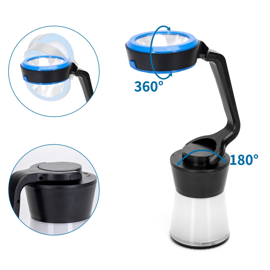 Aigostar - Lanterna de campismo LED regulável 3em1 LED/3xAA preto/azul