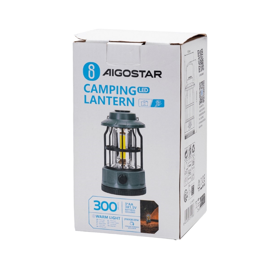 Aigostar - Lanterna de campismo LED regulável LED/3xAA verde 17,5 cm